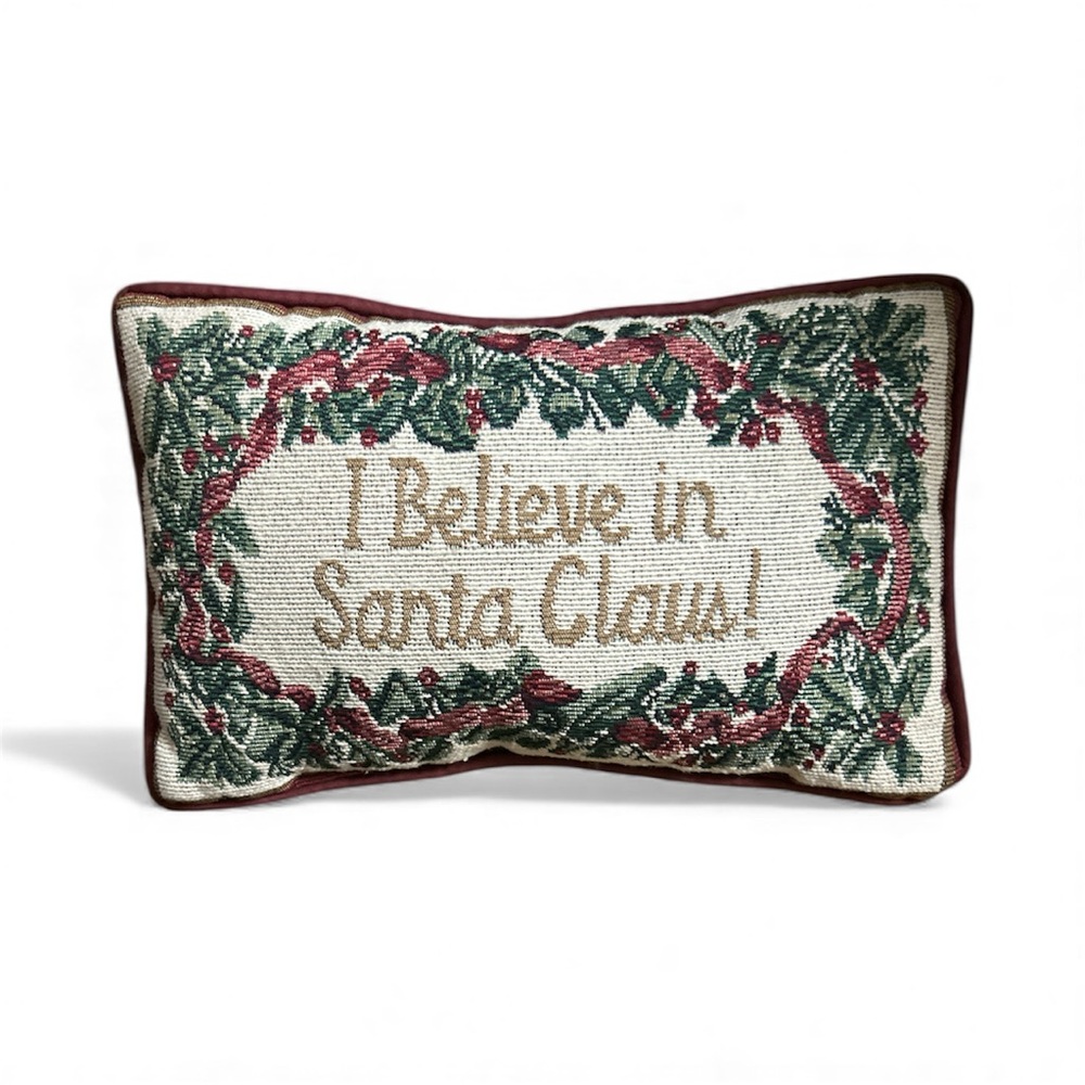 Vintage  2YK ‎ Christmas Tapestry Pillow ‘I believe in Santa Claus.’ PreLoved